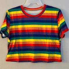 Silky Rainbow Stripe Short Sleeve Crop Tee * Pride Shirt * Plus Sizes * Shein Curve * Great With Pants, Shorts, Skirt, Or Under Overalls! 100% Polyester * All-Over Rainbow Stripe Pattern (Start And End) Varies By Size. Women’s Plus Sizes - Clingy - Not Loose. Size Up For Most Comfortable Fit. Nwt - New And Unworn. Mailed From A Smoke-Free & Pet-Free Home Office. Bundle Items To Save On Shipping! Rainbow Fitted Crew Neck Top, Fitted Rainbow Crew Neck Top, Colorful Crew Neck Summer Tops, Colorful Crew Neck Top For Summer, Fitted Tops For Pride, Trendy Rainbow Top For Pride, Casual Rainbow Pride Tops, Casual Rainbow Top For Pride, Trendy Multicolor Crew Neck Top