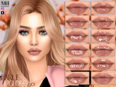 an image of a woman's lips with different makeup colors and hair color options