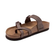 Womens Birkenstock Mayari Sandal - brown - 850515 Beach T-strap Footbed Sandals With Heel Loop, Toe Loop Footbed Sandals With Adjustable Strap For Beach, Casual Toe Ring Sandals With Adjustable Strap, Brown T-strap Footbed Sandals With Removable Insole, Brown Cushioned Footbed Sandals With Single Toe Strap, Comfortable Brown Toe Loop Footbed Sandals, Brown Toe Loop Sandals With Cushioned Footbed, Brown Adjustable Strap Footbed Sandals, Brown Cushioned Toe Loop Footbed Sandals