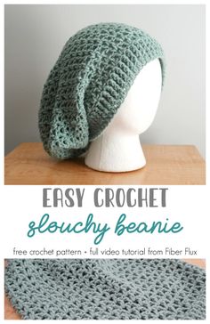 the easy crochet slouchy beanie is made with this free pattern