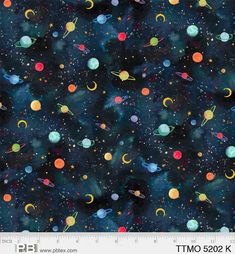 an image of planets and stars in the night sky with black background for fabric or wallpaper