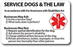 a red and white sign with the words service dogs and the law