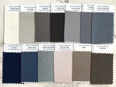 the color swatches are all different colors and sizes, including blue, gray, white,