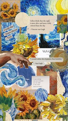 an art collage with sunflowers and the words van goghn on it