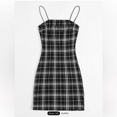 New Shein Small Black White Plaid Slip Dress. This Does Not Have A Tag Since Shein Doesn't Normally Included Tags On Their Clothing. Nice White Dresses, Shein Bodycon Dress, Plaid Slip Dress, Pink And Red Dress, White Tank Dress, Color Block Maxi Dress, Lion Images, Wrap Around Dress, Short Summer Dresses