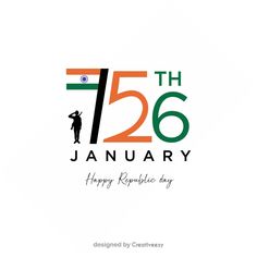 the happy republic day logo with an image of a man holding a flag and celebrating