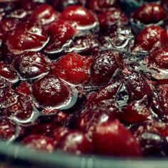 closeup of cranberry sauce in a pan