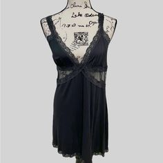 Lace Trim, Sheer Mesh Panels Soft Cotton Blend Brand New With Tags No Flaws. Length: 33” Pit To Pit: 18” Has Good Stretch Black V-neck Sleepwear With Lace Trim, Black Lace V-neck Sleepwear, Coquette Chemise With Lace Trim For Night Out, Black Sheer V-neck Sleepwear, Black Delicate Lace Camisole For Night Out, V-neck Lace Sleepwear For Night Out, Coquette Style Camisole For Night, Black Lace Trim Chemise For Night Out, Aesthetic Intimates