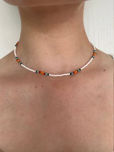 Beachy beaded colourful choker/ necklace | Etsy Bohemian Necklaces For Everyday Summer Wear, Minimalist Summer Jewelry With Colorful Beads, Bohemian Everyday Summer Necklaces, Minimalist Colorful Beaded Choker Necklace, Minimalist Round Beads Choker For Festival, Adjustable Minimalist Choker For Beach, Minimalist Festival Choker With Round Beads, Dainty Summer Choker, Orange Beaded Necklaces For Beach