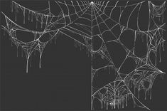 an abstract black and white image of spider webs with icicles hanging from them