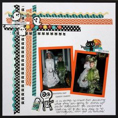 a scrapbook page with two pictures of children in costumes