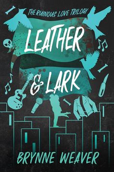 the poster for leather and lark, featuring birds flying over cityscape with music notes