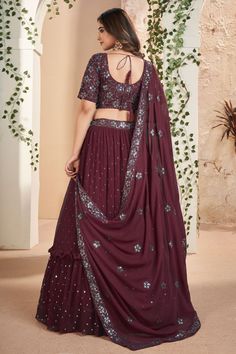 Make a grand entrance at any function with our stunning Georgette lehenga, adorned with exquisite embroidered work. The flowing Georgette fabric adds a touch of elegance and grace, while the intricate embroidery gives it a luxurious look. Perfect for weddings, receptions, or any special occasion, this lehenga is sure to make you feel like royalty. Elevate your ethnic wardrobe with this timeless piece that is designed to turn heads and make a statement wherever you go. Stitch Lehenga, Ikkat Dupattas, Heavy Lehenga, Crop Top Lehenga, Lehenga Red, Georgette Lehenga, Lehenga Fabric, Lehenga Blouse Designs, Georgette Dupatta