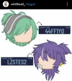 two anime avatars with different hair styles and numbers on the faces, one is wearing headphones