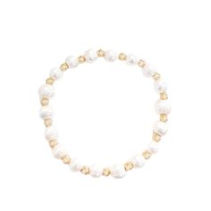 Stretchy Bracelet Freshwater Pearls + Gold Filled Beads Beaded Pearl White Bracelet With Round Beads, Pearl White Beaded Round Bracelet, Pearl Beaded Stretch Bracelet, Pearl White Beaded Stretch Bracelet, Pearl White Beaded Crystal Bracelet, Pearl Stretch Bracelet With Hand-strung Round Beads, Adjustable Pearl Bracelets With 8mm Beads, Adjustable Pearl Stretch Bracelet With 8mm Beads, Hand-strung Pearl Stretch Bracelet With Round Beads