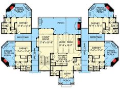 the floor plan for this multi - family home is shown in blue and beige colors