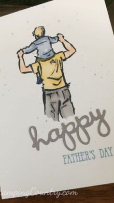 a father's day card with an image of a man holding his son on his shoulders