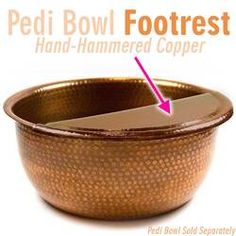 Foot Rest for Round Metal Pedicure Bowl / Hand-Hammered Copper - FOOT REST ONLY: BOWL SOLD SEPARATELY - Complete your pedicure station experience with a hand-hammered metal footrest. The half-moon design covers a portion of the bowl allowing one foot to r Pedicure Station Ideas, Pedicure Tub, Sanctuary Decor, Pedicure Bowls, Pedicure Station, Nail Salon Interior Design, Nail Salon Interior, Spa Pedicure Chairs, Home Nail Salon