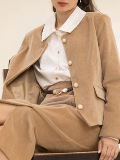 Get this vintage blazer in Simple Retro. 2021 A/W simple retro style. Cheap Vintage Blazer With Buttons, Affordable Retro Fall Blazer, Luxury Retro Winter Blazer, Cheap Vintage Blazer With Pockets, Corduroy Outfit, Khaki Corduroy Pants, Tweed Jacket Outfit, Silk Clothes, Create A Brand