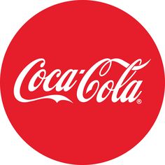 the coca - cola logo is shown on a red circle with white lettering in it