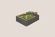 a small garden box with flowers growing out of it