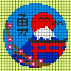 a cross - stitch pattern with an image of a red panda on a blue background