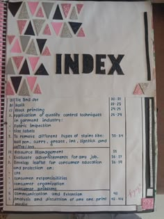 an index paper with some type of information on it's back side and the words index written in large letters