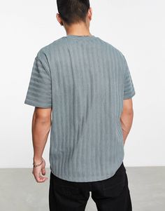 ASOS DESIGN relaxed T-shirt in textured rib in green | ASOS Green Ribbed Crew Neck T-shirt, Green Textured Knit Cotton Tops, Green Ribbed Crew Neck Top, Green Textured Knit Short Sleeve Tops, Textured Crew Neck Casual Tops, Casual Textured Crew Neck Top, Textured Casual Crew Neck Tops, Textured Relaxed Fit Crew Neck Top, Relaxed Fit Textured Crew Neck Top