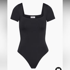 Aritzia Bodysuit, Nwt. Never Worn Aritzia Bodysuit Short Sleeve, Chic Black Swimwear With Square Neck, Chic Black Square Neck Swimwear, Black Square Neck Stretch Swimwear, Black Stretch Bodysuit With Square Neck, Fitted Black Bodysuit With Square Neck, Black Square Neck Bodysuit For Summer, Casual Black Bodysuit With Square Neck, Aritzia Bodysuit