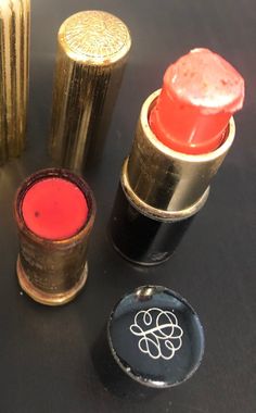 YOUR CHOICE: Vintage Lipstick Tubes 1.  SOLD OUT 2.  Solid Gold - Cara Nome Langlois - 2" tall 3.  Black w/Silver Trim - Revlon - 2" tall Please see photos for condition of each.  Price is for ONE and its your choice. Vintage Lipstick, Lipstick Tube, Lexington Ky, Lip Color, Revlon, Lip Colors, Makeup Cosmetics, Halloween Shopping, Solid Gold