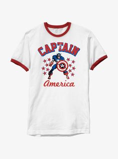 100% CottonWash cold; dry lowImportedListed in men's sizes Captain America Tshirt, Captain America Shirt, America Shirts, Marvel Gifts, Marvel Captain America, Mens Graphic Tee, Marvel Superheroes, Show Off, Hot Topic