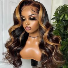 Ombre Blonde Highlight Lace Front Wigs Synthetic Lace Wigs Chocolate Brown Lace Frontal Wig Heat Wig Hairstyles For Weddings, Lace Wigs Styles Hairstyles, Wig Styling Ideas, Nice Wigs, Clubbing Shoes, Mannequin Hair, Luxury Wigs, Wigs Hairstyles, Exotic Hairstyles