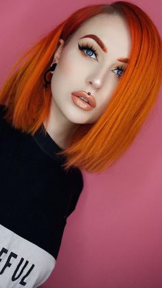 Orange Hair Colors, Black Piercings, Orange And Black Hair, Orange Hair Color Ideas, Redhead Hair Color, Orange Hair Color, Half Shaved Hair