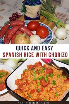 spanish rice with chorizo and vegetables on the side