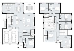 two story house plans with three car garages and one living room in the middle