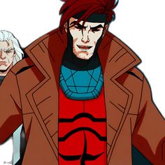 an animated image of two men with red hair, one wearing a brown coat and the other in black