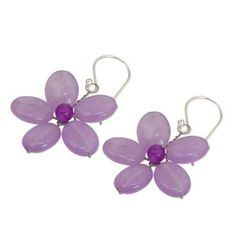 Handmade Purple Quartz Flower Earrings - Lilac Chang Mai Flower | NOVICA Purple Flower-shaped Sterling Silver Earrings, Purple Flower Sterling Silver Earrings, Lavender Flower Earrings With Ear Wire, Cute Twins, Purple Quartz, Blue Quartz, Women Artisans, Jewelry Packaging, Earrings Dangle