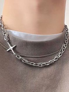 Men's Layered Geometric Link Chain Necklace - HouseofHalley Street Grunge, Chain Necklace Silver, Grunge Jewelry, Edgy Jewelry, Y2k Necklace, Mens Silver Necklace, Mens Chain Necklace, Jewelry Accessories Ideas