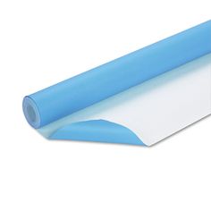 a roll of blue and white paper on a white background