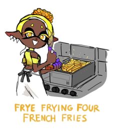 an image of a cartoon cat frying french fries in the oven with caption saying fry frying four french fries