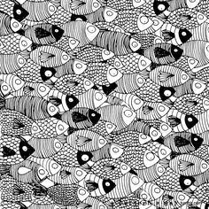 an abstract black and white pattern with fish