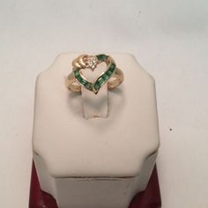 14k Yellow Real Solid Gold Heart Emerald Diamond Lady Ring Band Size 5 2.8gr Solid Real Yellow Gold Metal Type: 14k Solid Real Yellow Gold Weight: 2.80 Grams Size: 5 Diamonds: I Si2 Total Of .25ct Of Round Diamonds And Emeralds Comes With A Gift Box Retail $1378.00 Heart-shaped 14k Gold Jewelry For Anniversary, 14k Gold Heart Ring With Birthstone, Yellow Gold Heart Cut Jewelry For May Birthstone, Green 14k Gold Heart Jewelry, Green Heart-shaped 14k Gold Jewelry, 14k Gold Heart-shaped Jewelry For May Birthstone, 14k Gold Heart Cut Jewelry For May Birthstone, Heart Cut May Birthstone Jewelry For Anniversary, Green Heart Cut Jewelry For Anniversary