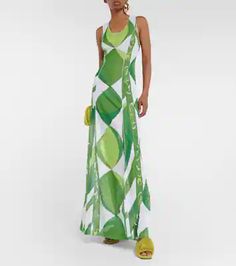 Printed Mesh Maxi Dress in Green - Pucci | Mytheresa Pucci Print, Mesh Maxi Dress, Maxi Dress Green, Cinched Waist, Resort Wear, Maxi Dress, Slim Fit, Mesh, Green