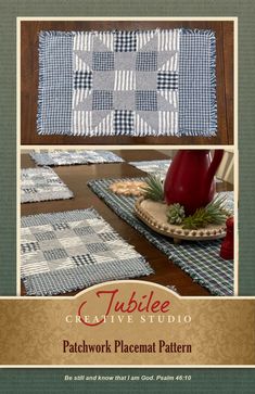 the table runner is made with plaid fabric