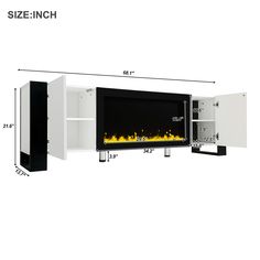 the side view of a wall mounted fireplace with measurements