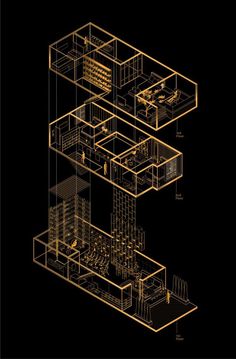 an architectural drawing of a three story building