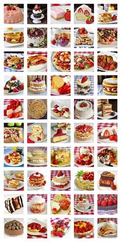 a collage of different types of cakes and desserts