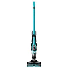 a blue and black vacuum cleaner on a white background