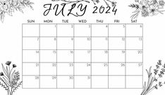 floral July 2024 calendar For Wall Wallpaper Free