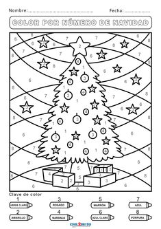 a christmas tree with presents on it and numbers to color by number for kids coloring pages